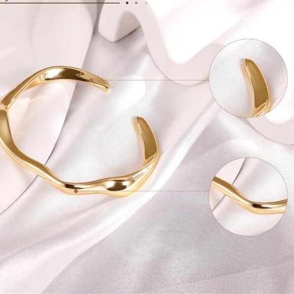 18K Gold Plated Cuff Bracelets for Women Open Adjustable Gold Cuff Bangle - Picture 2 of 5